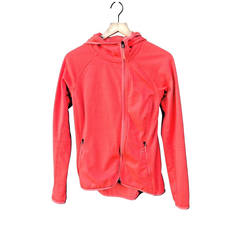North Face Technical Grid Fleece Asymmetrical Zip Hoodie Jacket Bright Coral S - Picture 1 of 9